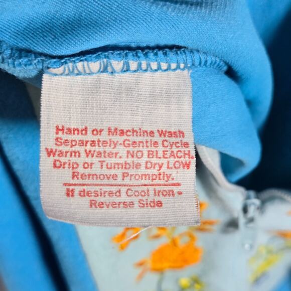 VTG 60 70s Blue Floral Embroidery Zip Robe Lounge Dress Housecoat Evelyn Pearson - Picture 8 of 13